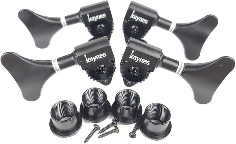 Kaynes 1:24 Ratio Electric Bass Guitar Machine Heads Tuners Guitar Tuning Key Pegs Open Gear Replacement for Jazz Precision (2R + 2L, Black) - Image 1